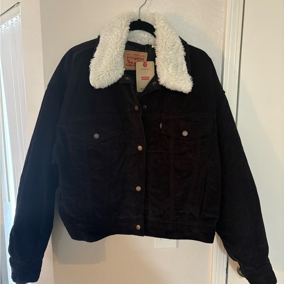 Levi's Black Corduroy Jacket with White Sherpa Collar - Picture 1 of 7